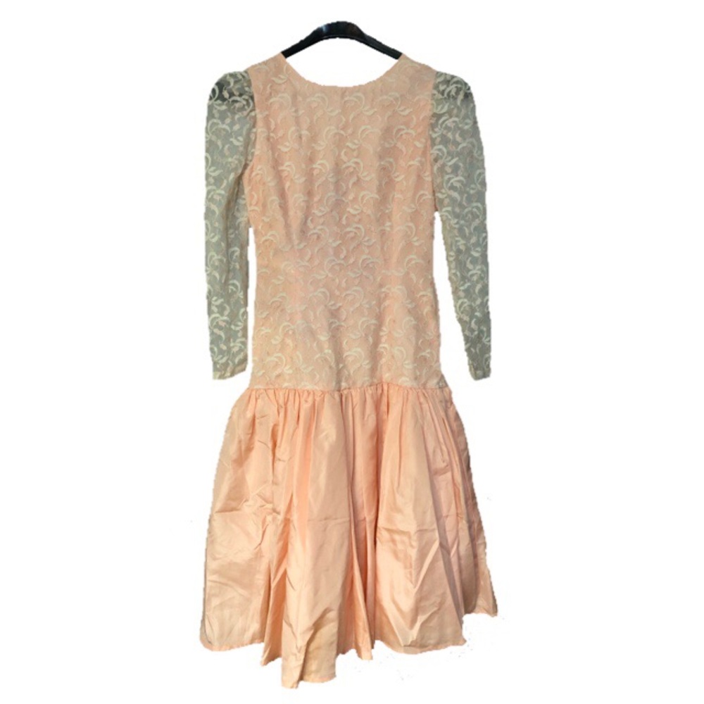 Vintage Peach Drop Waist Lace Party Dress